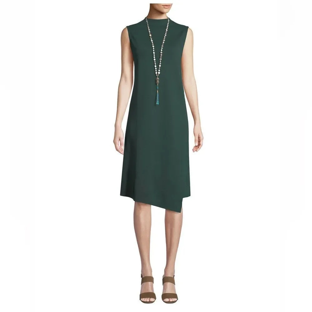 Eileen Fisher Mock-Neck Ponte-Knit Faux-Wrap Dress